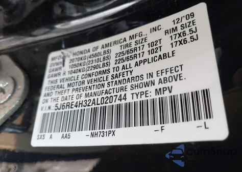 2010 Honda Cr-V Lx z USA, uszkodzony, nr VIN 5J6RE4H32AL020744